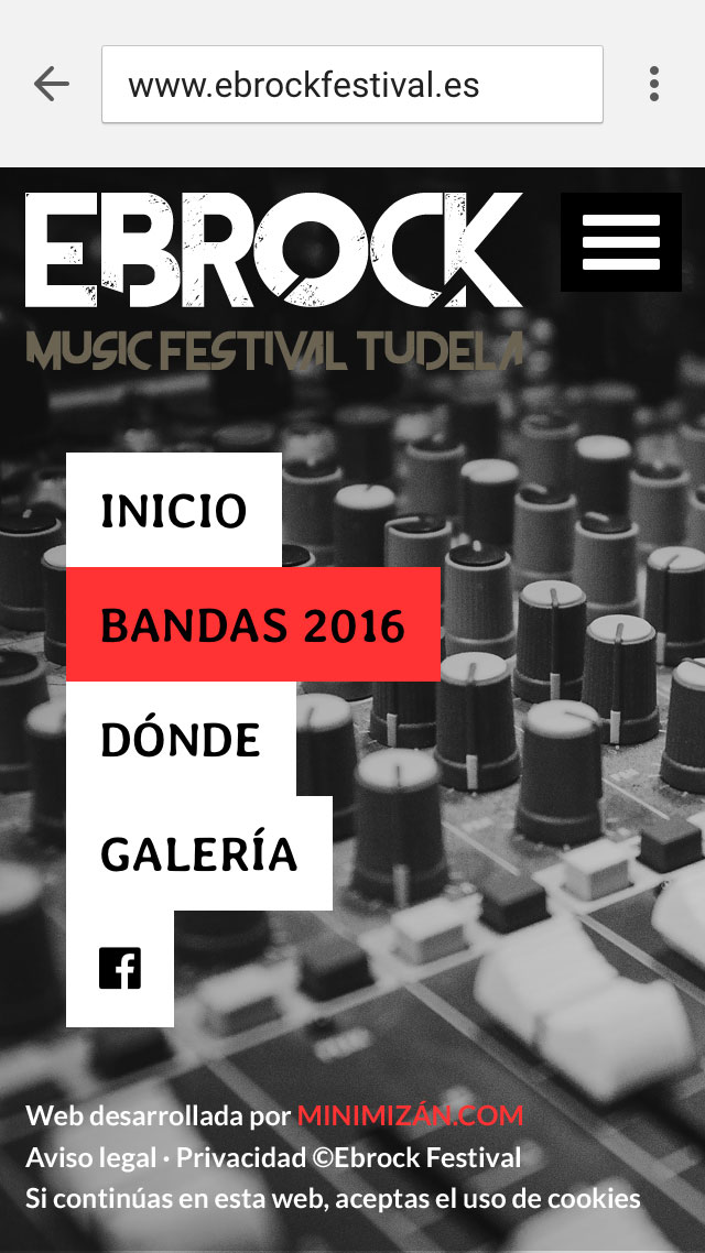 Pagina web informativa para evento de musica local diseño de pantalla movil -home- para Ebrock Festival