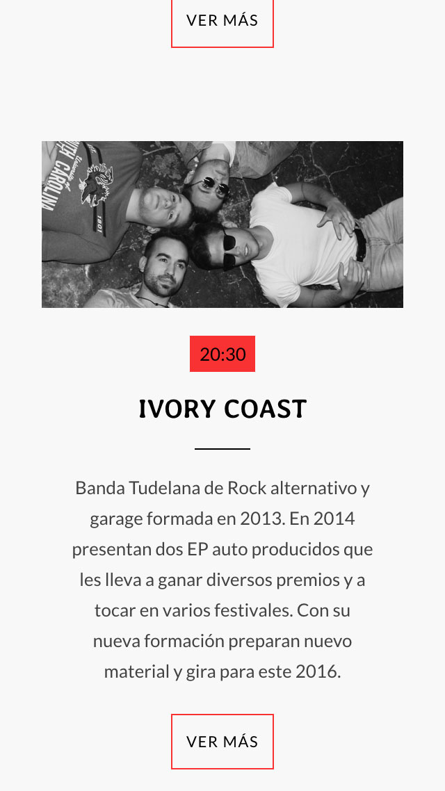 Pagina web informativa para evento de musica local diseño de pantalla móvil de banda Ivory Coast para Ebrock Festival