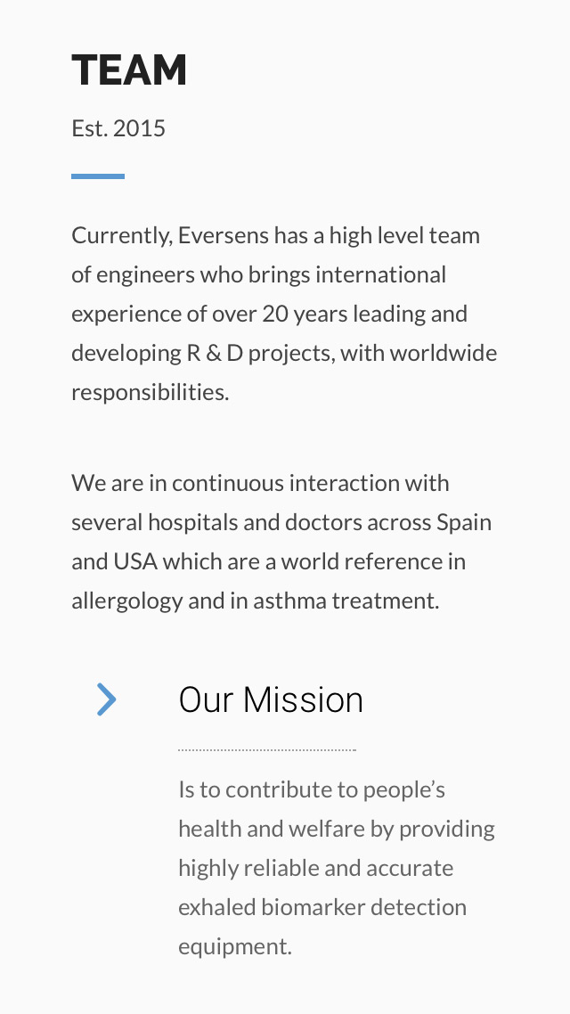 Pagina web para empresa innovadora orientada al ambito sanitario diseño de pantalla para móvil sección equipo para EverSens