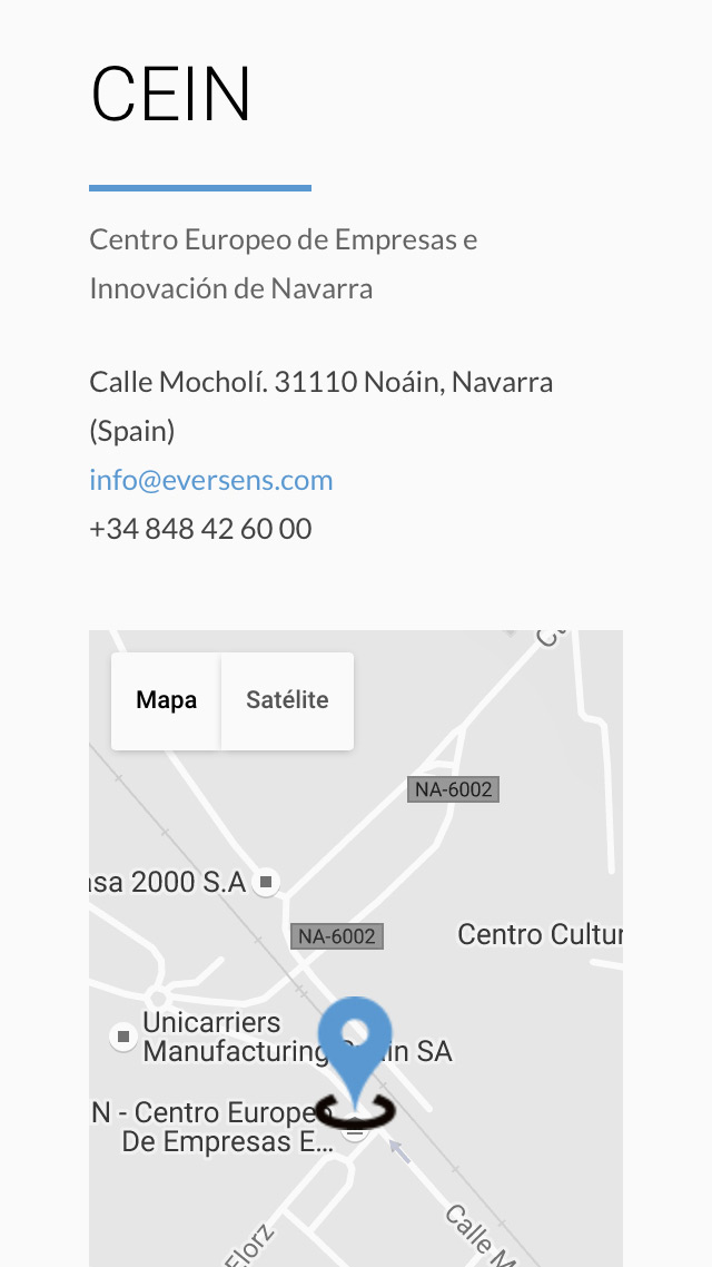 Pagina web para empresa innovadora orientada al ambito sanitario diseño de pantalla para móvil sección contacto para EverSens