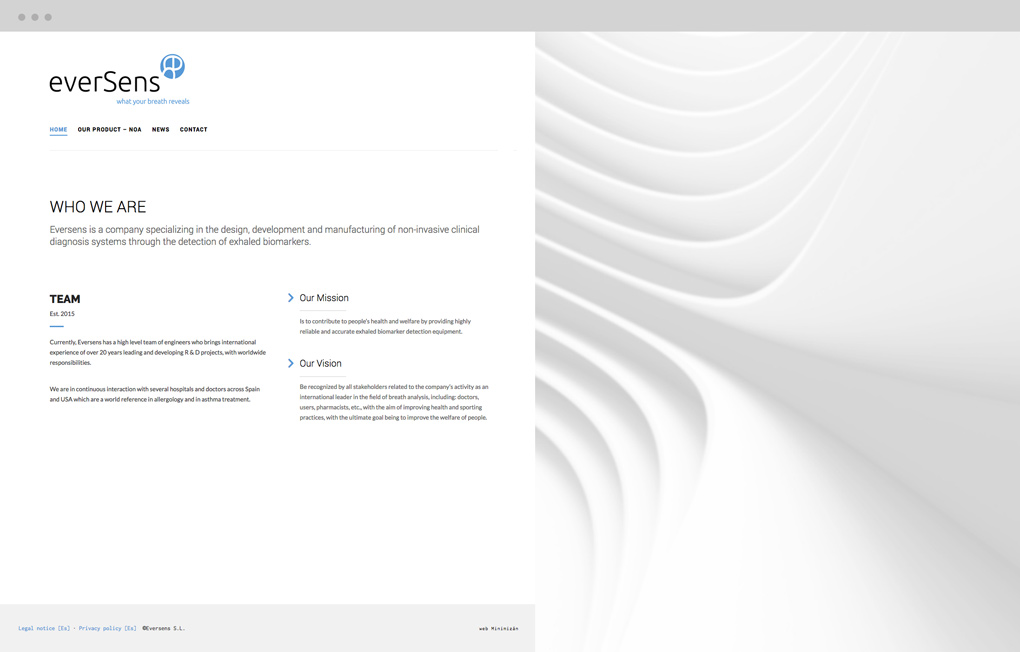 pagina_web_eversens_pantalla_intro presentación de diseño de web de producto para Eversens sección nosotros