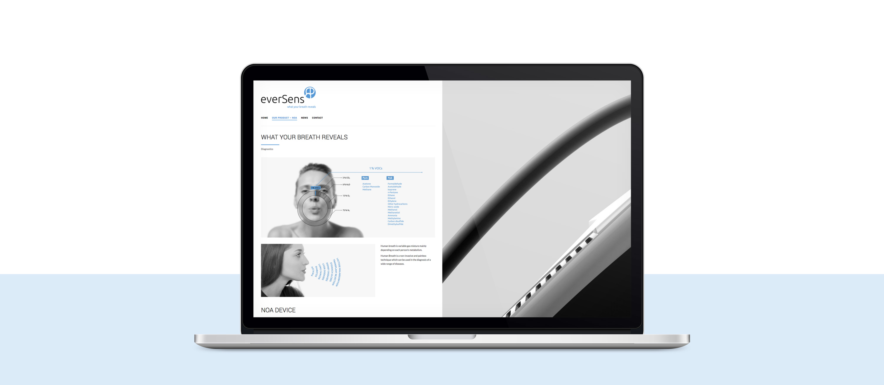 pagina_web_eversens_portada_blue presentación de diseño de web de producto para Eversens en portatil sección inicio