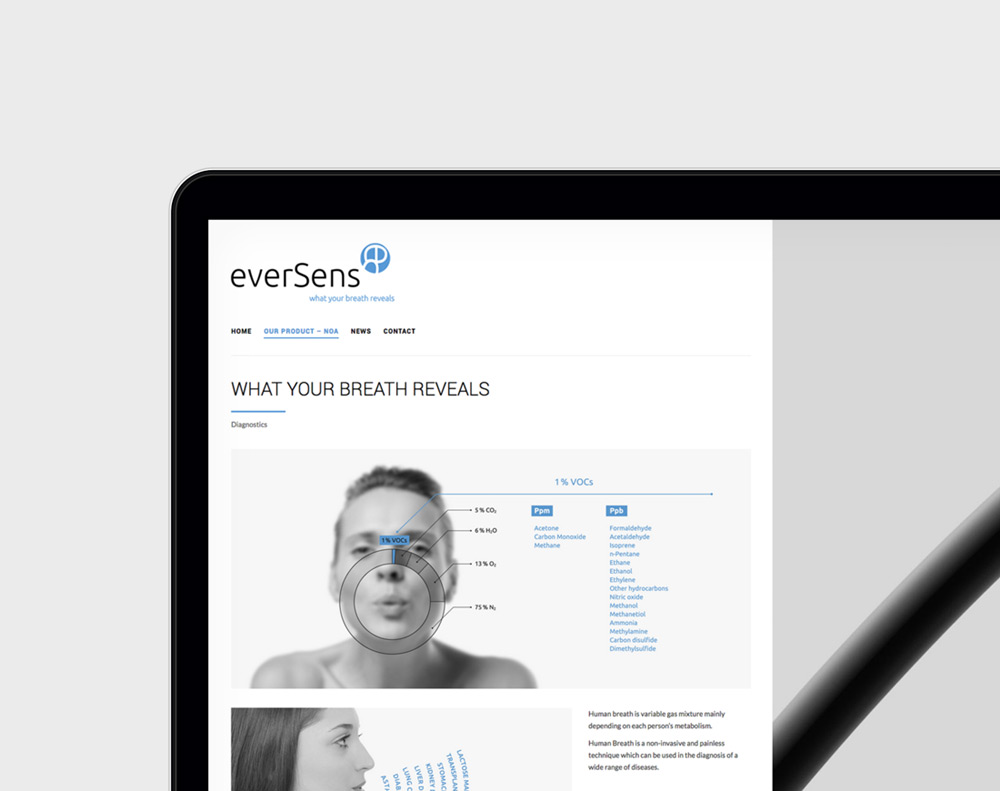 presentación diseño página web de producto sanitario Eversens en laptop