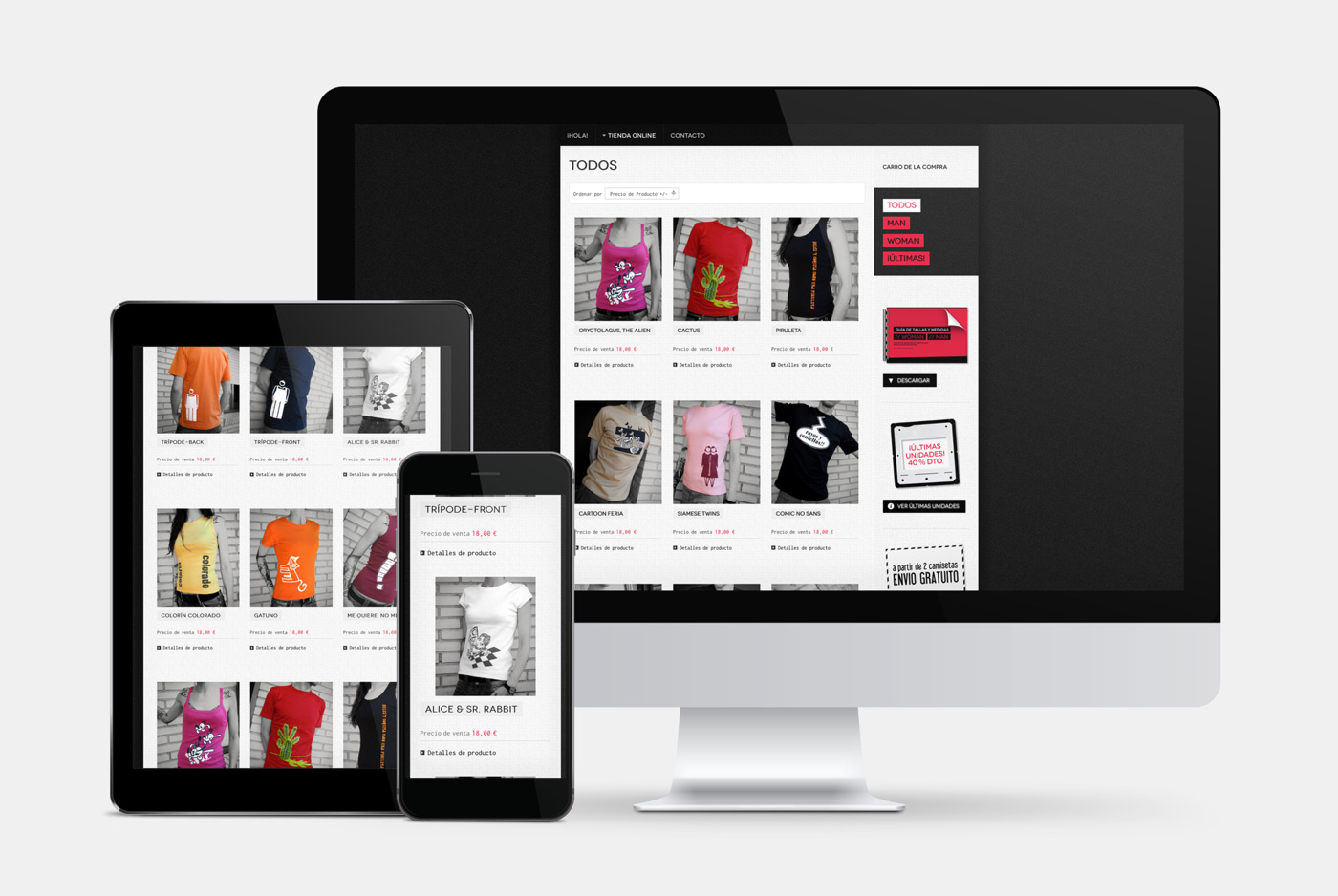 Tienda online para marca de camisetas serigrafiadas en edicion limitada diseño de catálogo de productos para venta online para Caravelusa