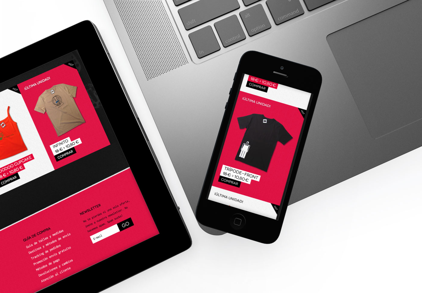 Tienda online para marca de camisetas serigrafiadas en edicion limitada diseño de comportamiento responsivo de página web para Caravelusa