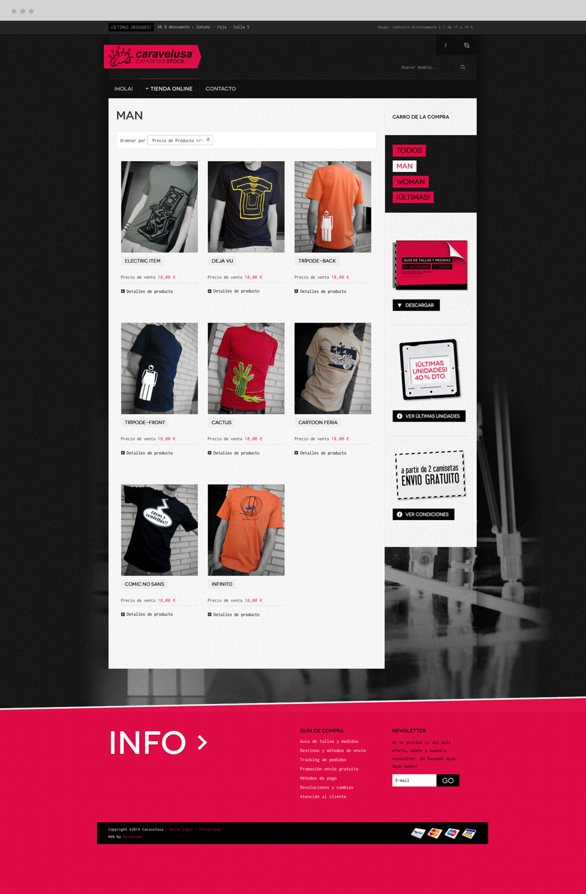 Tienda online para marca de camisetas serigrafiadas en edicion limitada diseño de sección Hombre para tienda online para Caravelusa