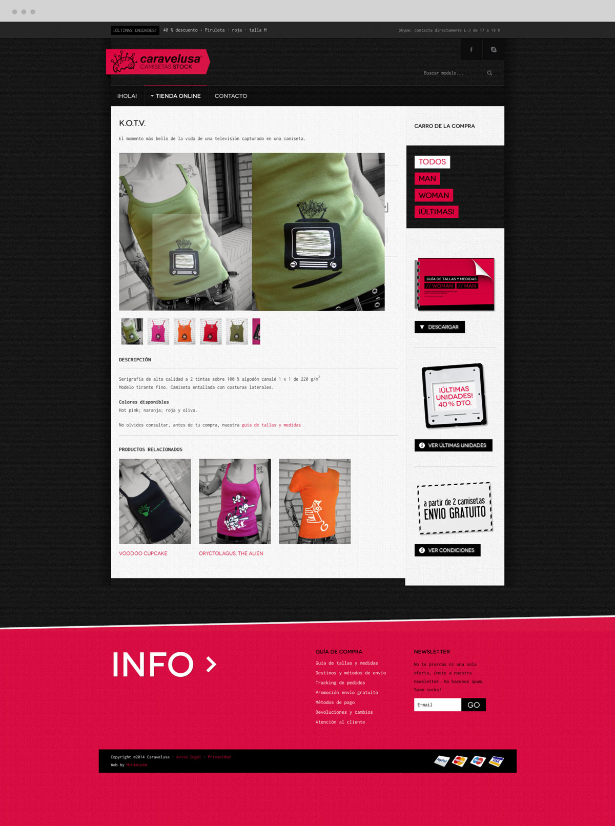 Tienda online para marca de camisetas serigrafiadas en edicion limitada diseño de artículo femenimo en tienda online para Caravelusa