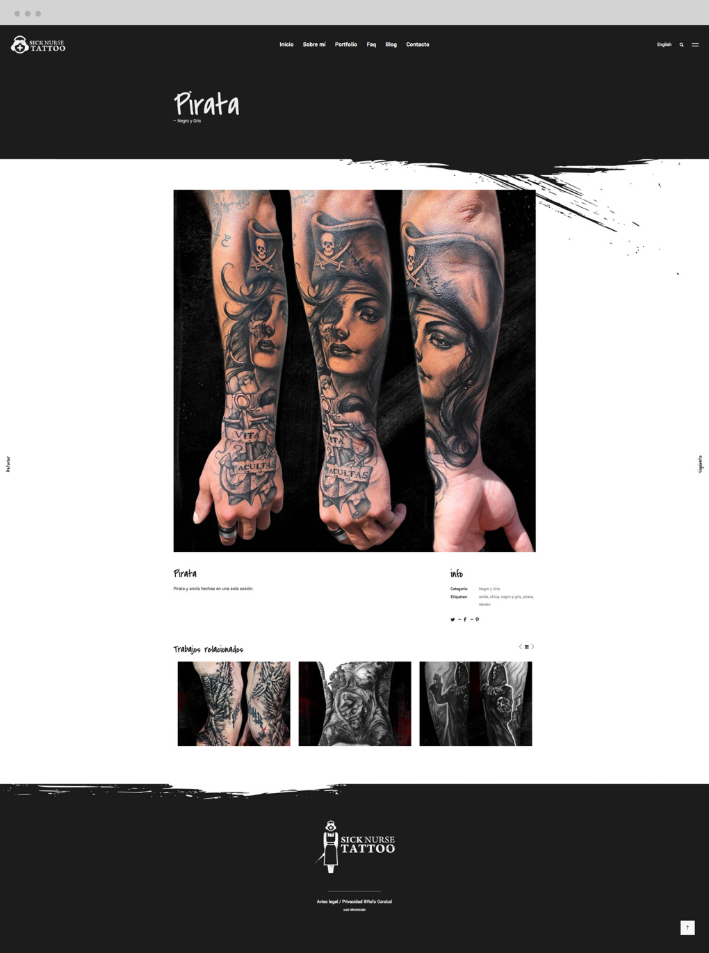Diseño y programacion de pagina web para estudio profesional de tatuajes presentación de trabajo de Sick Nurse Tattoo