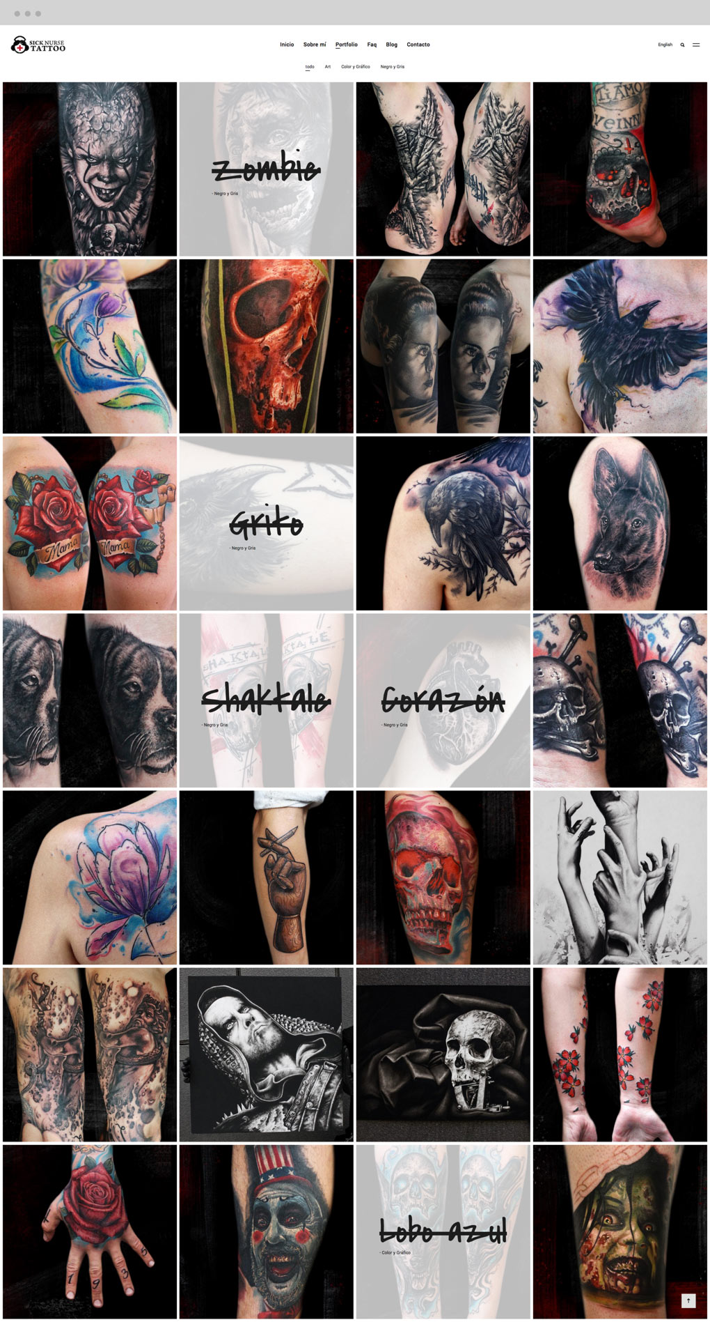 Diseño y programacion de pagina web para estudio profesional de tatuajes diseño de portfolio web para Sick Nurse Tattoo