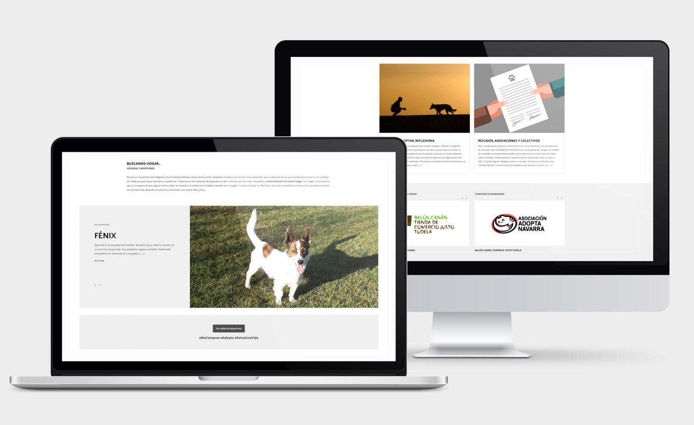 pagina_web_radagast_adopciones presentación de diseño de magazine electrónico dedicado a los animales y la naturaleza presentado en un portátil y un desktop