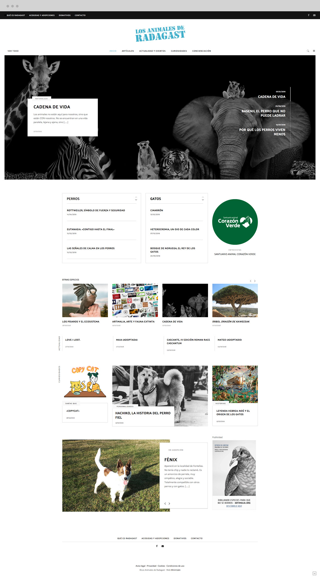 pagina_web_radagast_pantalla20_inicio presentación de diseño de magazine electrónico dedicado a los animales y la naturaleza pantalla de inicio