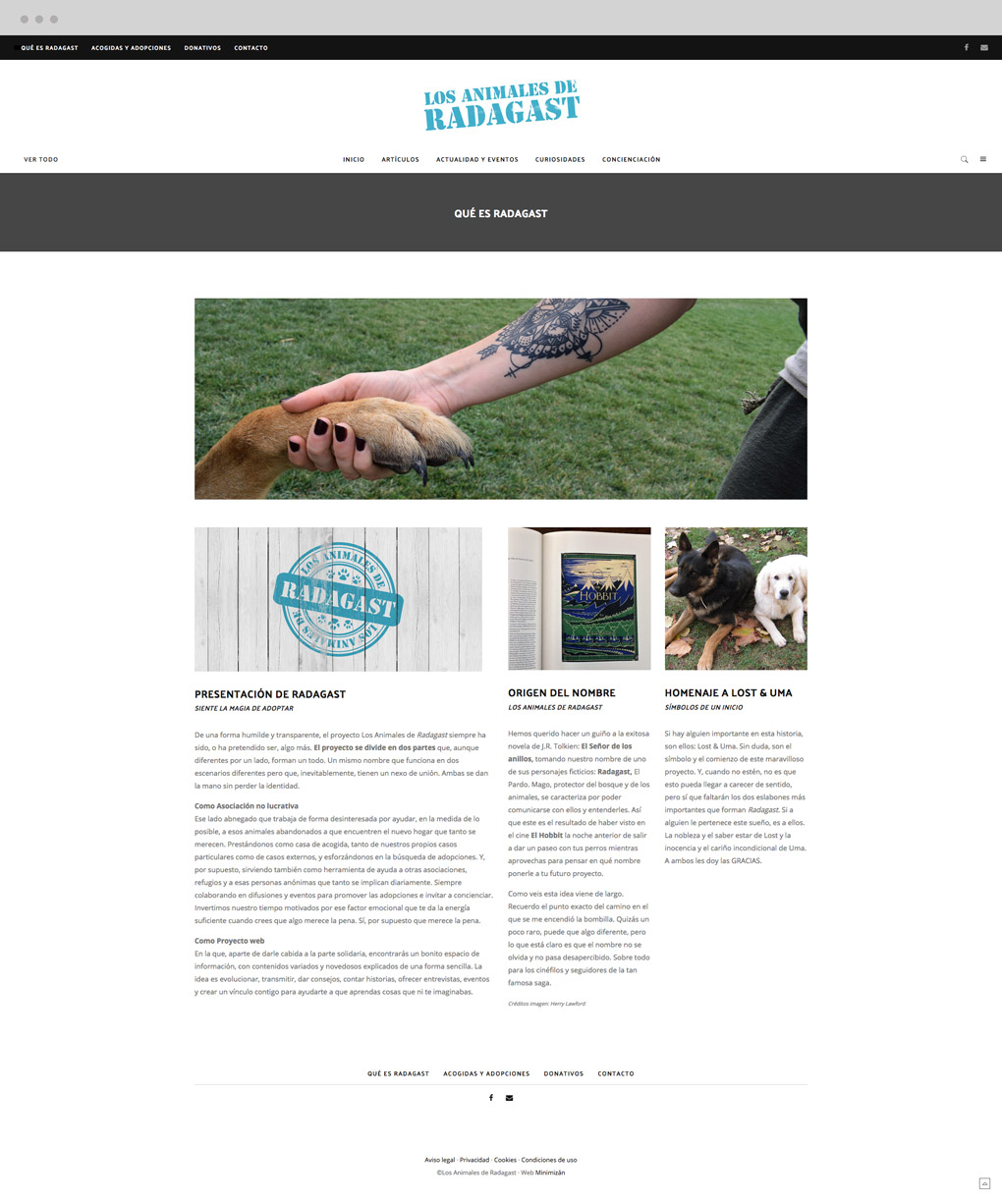 pagina_web_radagast_pantalla20_que_es presentación de diseño de magazine electrónico dedicado a los animales y la naturaleza pantalla nosotros