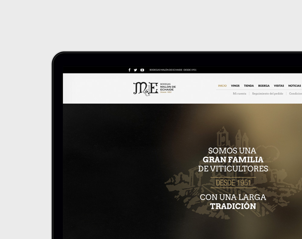 presentación de rediseño de tienda online para Malón de Echaide en laptop detalle de slide inicio