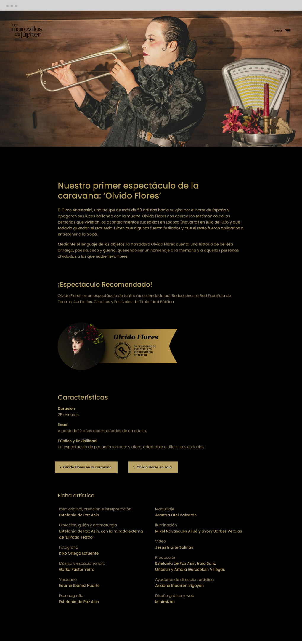 diseno-pagina-web-maravillas-jupiter-20_olvido_flores Diseno y programacion de sitio web para Las Maravillas de Jupiter, espectaculos de teatro creados e interpretados por la actriz Estefania de Paz Asin apartado olvido flores